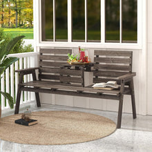 Load image into Gallery viewer, 2-3 Person Fir Wood Bench with Foldable Middle Table Slatted Seats Backrest and Armrests
