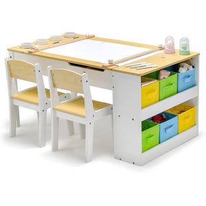 2-in-1 Kids Activity and Arts Table with Easel Set with 2 Chairs and 6 Storage Bins - Adler's Store