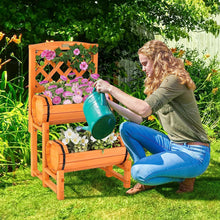 Load image into Gallery viewer, 2-Tier Raised Wooden Garden Bed with 2 Cylindrical Barrel Planter Boxes and Trellis - Adler's Store