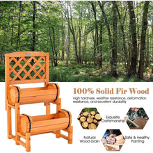 Load image into Gallery viewer, 2-Tier Raised Wooden Garden Bed with 2 Cylindrical Barrel Planter Boxes and Trellis - Adler's Store