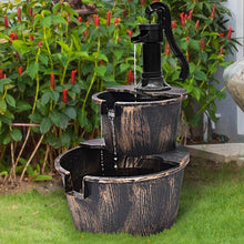 Load image into Gallery viewer, 2 Tiers Waterfall Rustic Barrel Fountain with Pump - Adler's Store