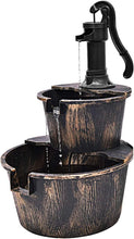 Load image into Gallery viewer, 2 Tiers Waterfall Rustic Barrel Fountain with Pump - Adler's Store