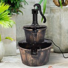 Load image into Gallery viewer, 2 Tiers Waterfall Rustic Barrel Fountain with Pump - Adler's Store