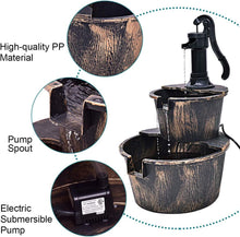 Load image into Gallery viewer, 2 Tiers Waterfall Rustic Barrel Fountain with Pump - Adler's Store