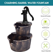 Load image into Gallery viewer, 2 Tiers Waterfall Rustic Barrel Fountain with Pump - Adler's Store