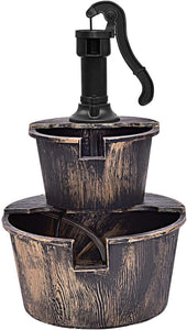 2 Tiers Waterfall Rustic Barrel Fountain with Pump - Adler's Store