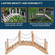 Load image into Gallery viewer, 3 Foot Cedar Wood Decorative Garden Arched Fairy Bridge with Side Rails - Adler's Store