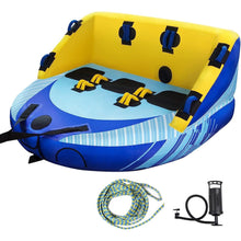 Load image into Gallery viewer, 3 Person Towable Tube for Boating Water Sports with Tow Rope and Air Pump - Adler's Store