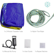 Load image into Gallery viewer, 3 Person Towable Tube for Boating Water Sports with Tow Rope and Air Pump - Adler's Store