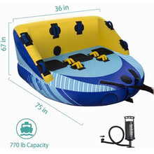 Load image into Gallery viewer, 3 Person Towable Tube for Boating Water Sports with Tow Rope and Air Pump - Adler's Store
