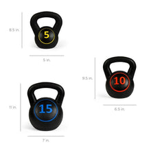 Load image into Gallery viewer, 3 Piece Kettlebell Weight Set Exercise Fitness with Storage Rack - Adler's Store