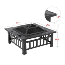 Load image into Gallery viewer, 32 Inch Outdoor Metal Fire Pit Square Stove With Mesh Cover - Adler's Store