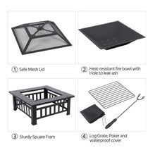 Load image into Gallery viewer, 32 Inch Outdoor Metal Fire Pit Square Stove With Mesh Cover - Adler's Store