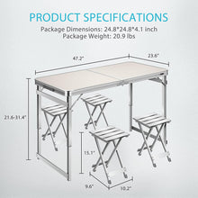 Load image into Gallery viewer, 4 Ft Folding Aluminum Picnic Table with 4 Stools - Adler's Store
