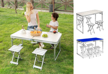 Load image into Gallery viewer, 4 Ft Folding Aluminum Picnic Table with 4 Stools - Adler's Store