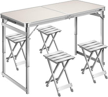 Load image into Gallery viewer, 4 Ft Folding Aluminum Picnic Table with 4 Stools - Adler's Store
