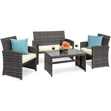 Load image into Gallery viewer, 4-Piece Wicker Conversation Patio Furniture Set with Tempered Glass Tabletop - Adler's Store