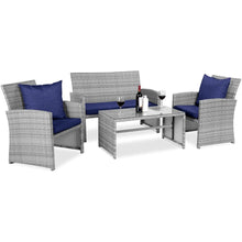 Load image into Gallery viewer, 4-Piece Wicker Conversation Patio Furniture Set with Tempered Glass Tabletop - Adler's Store