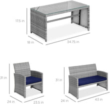Load image into Gallery viewer, 4-Piece Wicker Conversation Patio Furniture Set with Tempered Glass Tabletop - Adler's Store
