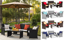 Load image into Gallery viewer, 4-Piece Wicker Conversation Patio Furniture Set with Tempered Glass Tabletop - Adler's Store