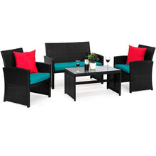 Load image into Gallery viewer, 4-Piece Wicker Conversation Patio Furniture Set with Tempered Glass Tabletop - Adler's Store