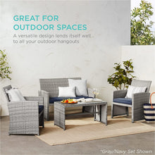 Load image into Gallery viewer, 4-Piece Wicker Conversation Patio Furniture Set with Tempered Glass Tabletop - Adler's Store