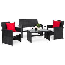 Load image into Gallery viewer, 4-Piece Wicker Conversation Patio Furniture Set with Tempered Glass Tabletop - Adler's Store