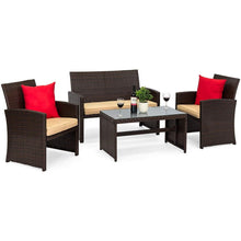 Load image into Gallery viewer, 4-Piece Wicker Conversation Patio Furniture Set with Tempered Glass Tabletop - Adler's Store