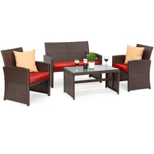 Load image into Gallery viewer, 4-Piece Wicker Conversation Patio Furniture Set with Tempered Glass Tabletop - Adler's Store
