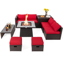 Load image into Gallery viewer, 9 Pieces Patio Wicker Sectional Set with 50000 BTU Fire Pit Table - Adler&#39;s Store