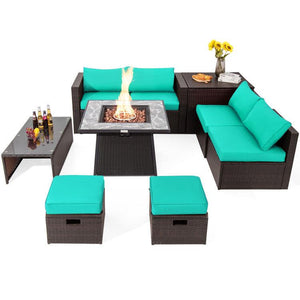 9 Pieces Patio Wicker Sectional Set with 50000 BTU Fire Pit Table - Adler's Store