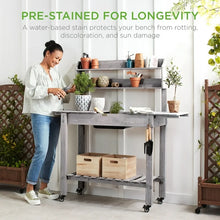 Load image into Gallery viewer, Wood Garden Potting Bench with Sliding Table Top and Dry Sink and Wheels