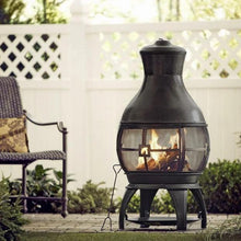 Load image into Gallery viewer, Cast Iron Chiminea Fire Pit with Mesh Spark Screen and Poker - Adler's Store