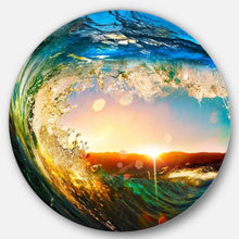 Load image into Gallery viewer, Curling Ocean Waves Seashore Sunset Metal Modern Wall Art - Adler's Store