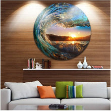 Load image into Gallery viewer, Curling Ocean Waves Seashore Sunset Metal Modern Wall Art - Adler's Store