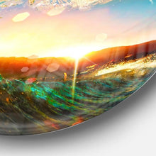 Load image into Gallery viewer, Curling Ocean Waves Seashore Sunset Metal Modern Wall Art - Adler's Store