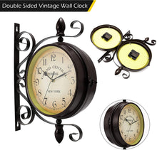 Load image into Gallery viewer, Double Sided Metal Hanging Wall Clock In Vintage Train Station Design - Adler's Store