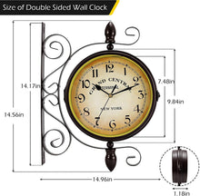 Load image into Gallery viewer, Double Sided Metal Hanging Wall Clock In Vintage Train Station Design - Adler's Store