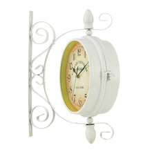 Load image into Gallery viewer, Double Sided Metal Hanging Wall Clock In Vintage Train Station Design - Adler's Store