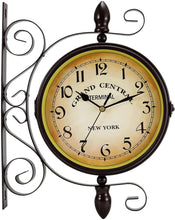 Load image into Gallery viewer, Double Sided Metal Hanging Wall Clock In Vintage Train Station Design - Adler's Store