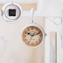 Load image into Gallery viewer, Double Sided Metal Hanging Wall Clock In Vintage Train Station Design - Adler's Store