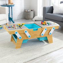 Load image into Gallery viewer, Little Builder Bricks Wooden Activity Storage Table with Bins and Over 200 Pieces - Adler's Store