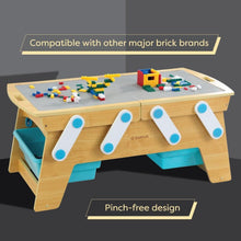 Load image into Gallery viewer, Little Builder Bricks Wooden Activity Storage Table with Bins and Over 200 Pieces - Adler's Store