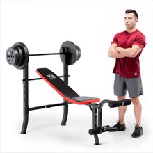 Load image into Gallery viewer, Pro Bench With 100 lb Vinyl Weight Set and Fixed 4-Roller Leg Pad Home Gym - Adler&#39;s Store