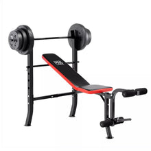 Load image into Gallery viewer, Pro Bench With 100 lb Vinyl Weight Set and Fixed 4-Roller Leg Pad Home Gym - Adler's Store