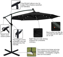 Load image into Gallery viewer, Solar 10Ft Hanging Umbrella Sun Shade with LED Lights - Adler's Store