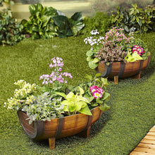Load image into Gallery viewer, Vintage Rustic Wood Look Half Barrel Garden Planters - Set of 2 - Adler's Store
