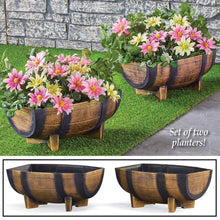 Load image into Gallery viewer, Vintage Rustic Wood Look Half Barrel Garden Planters - Set of 2 - Adler's Store