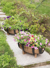 Load image into Gallery viewer, Vintage Rustic Wood Look Half Barrel Garden Planters - Set of 2 - Adler's Store