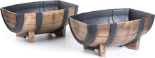 Load image into Gallery viewer, Vintage Rustic Wood Look Half Barrel Garden Planters - Set of 2 - Adler's Store